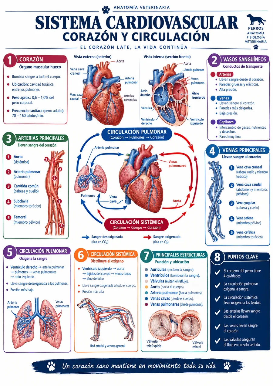 Mapa visual del sistema cardiovascular canino