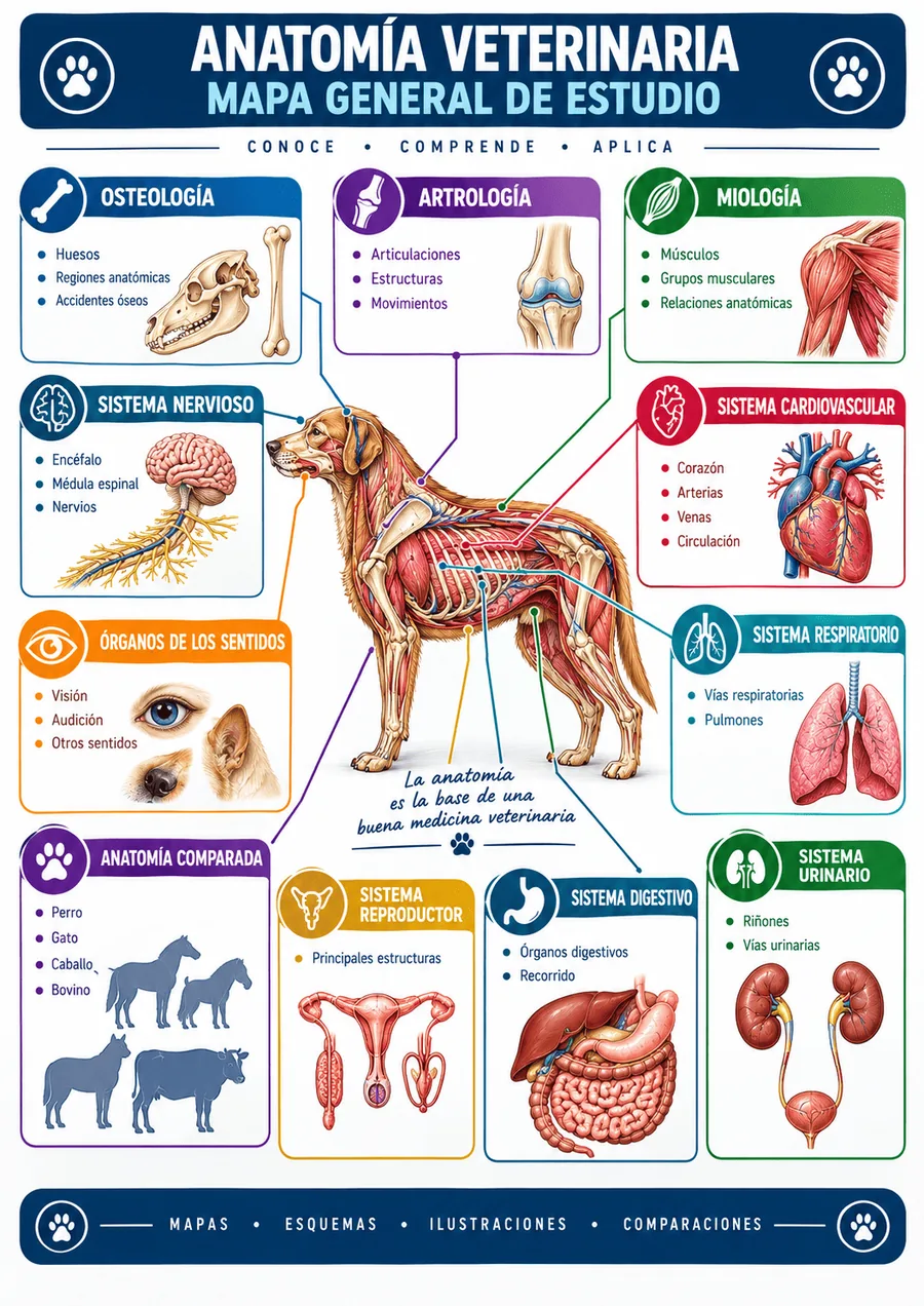 Mapa general de estudio de anatomía veterinaria