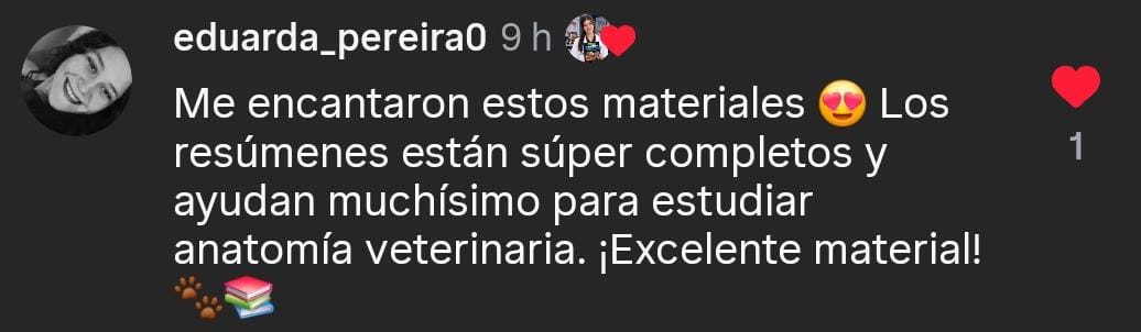 Comentario de una estudiante sobre los resúmenes de anatomía veterinaria