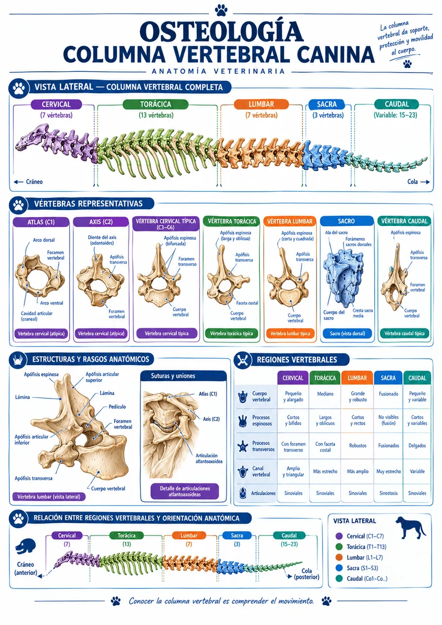 Mapa visual de la columna vertebral canina