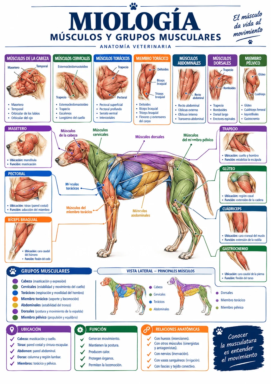 Mapa visual de miología veterinaria